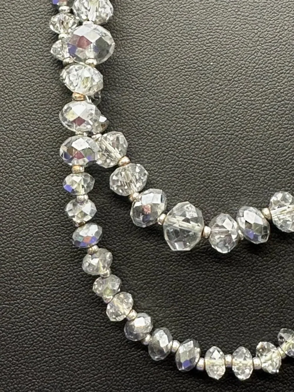 VTG WH/BM Long Smoky Glass Beads Silver-Tone Setting